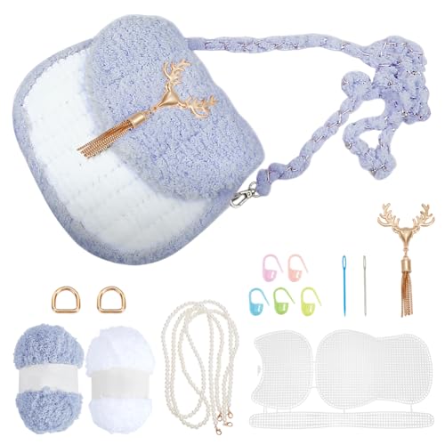 FREEBLOSS Plastiknetzbeutel DIY Plastiknetzbeutel Set Plastik Canvas Blätter Tasche Handgefertigt DIY Stricktasche Plastik Canvas Einkaufstasche Set Netz Plastik Canvas Tasche Set von FREEBLOSS