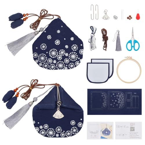 FREEBLOSS Sashiko Geldbörsen DIY Set Mit Anleitung, Sashiko Set Für Anfänger, Stick Übungsset, Sashiko Faden Und Nadeln, Handnähset Für Anfänger, Lotusblatt Muster von FREEBLOSS