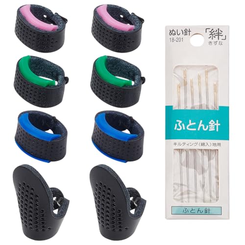 FREEBLOSS Sashiko-Nadel- und Fingerhut-Set, Sashiko-Nähset, Sashiko-Nadel und Leder, verstellbarer Fingerhut, japanisches Sashiko-Set, 6 Nadeln und 4 Paar Fingerhüte, 14-teiliges Set von FREEBLOSS