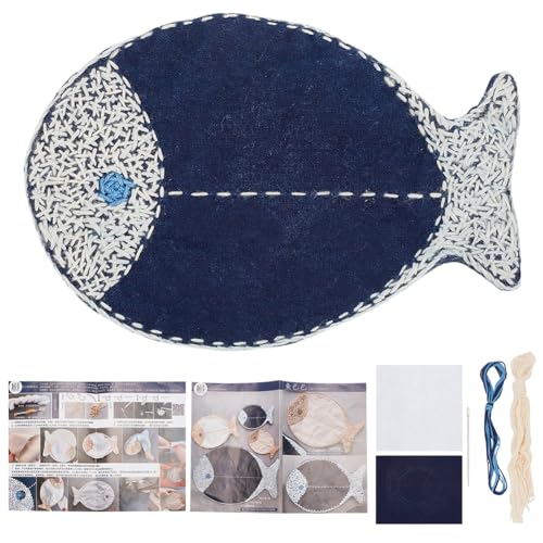 FREEBLOSS Sashiko Teematte DIY Sashiko Kit mit Anleitung Sashiko Kit für Anfänger 4 * 5.5'' Fischförmiger Teesatz Japanische Handarbeitsset für Housewarming Geschenk Quadrat von FREEBLOSS