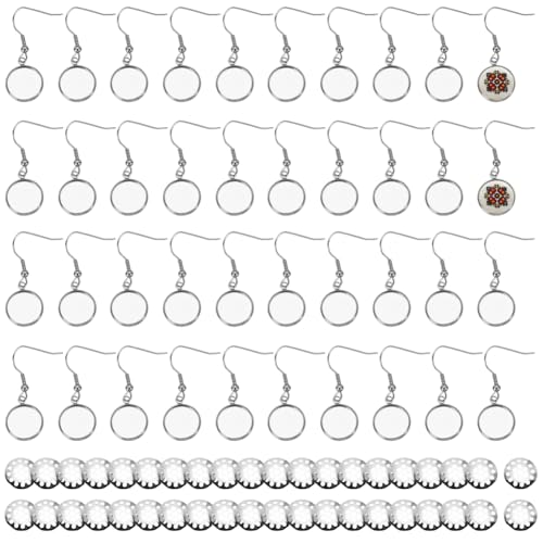 FREEBLOSS Unlackierte Ohrring-Rohlinge, Ohrring-Tabletts, Set, 12 mm, Stickerei, Ohrring-Anhänger, Basis zum Sticken mit Metallgeflecht, Ohrring-Anhänger-Tablett für Damen, Schmuckherstellung, 40 von FREEBLOSS