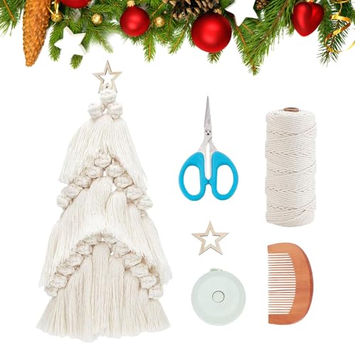 FREEBLOSS Weihnachtsbaum Makramee DIY Set, Makramee Quasten, Wandbehang, Weihnachtsbaum Hängeornamente, Wandbehang, Wandteppich Mit Stern, Makramee Set Für Anfänger von FREEBLOSS