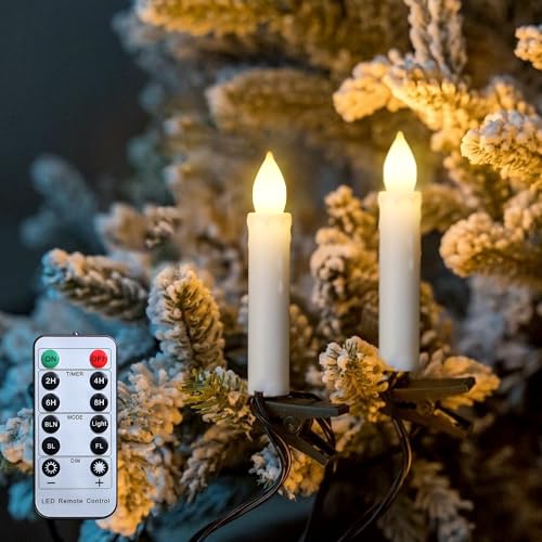 FREEPOWER 30er LED Lichterkette Christbaumkerzen mit Kabel 15M, Kerzen mit Fernbedienung Timer Flackern Warmweiß Dimmbar Batteriebetrieben Weihnachtsbaum Kerze Weihnachten Deko, Outdoor Wasserdicht von FREEPOWER