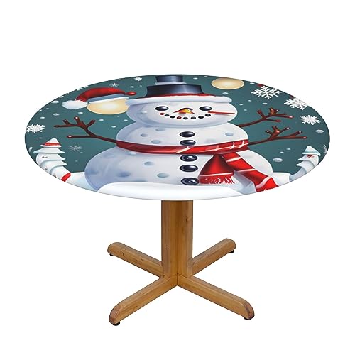 FRESQA Weihnachtliche Tischdecke mit Schneemann-Motiv, rund, Polyester-Leinen, Esstischdecken für Ihren Alltag von FRESQA