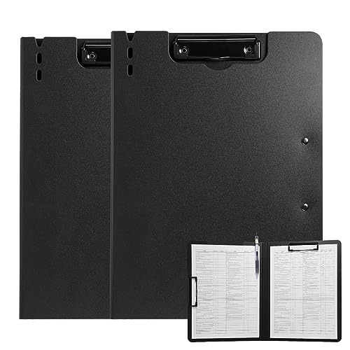 FRETONBA Klemmbrett a4, Schreibmappe 2er Pack Klemmbrett mit deckel, Klemmbrettmappe mit 2 Klemmen, Schreibbrett für Büro/Baustelle/Schule Clipboard Folder Schwarz von FRETONBA