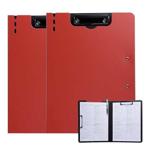 FRETONBA Klemmbrett a4, Schreibmappe 2er Pack Klemmbrett mit deckel, Klemmbrettmappe mit 2 Klemmen, Schreibbrett für Büro/Baustelle/Schule Clipboard Folder Rot von FRETONBA