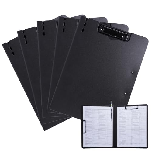 FRETONBA Klemmbrett a4, Schreibmappe 5er Pack Klemmbrett mit deckel, Klemmbrettmappe mit 2 Klemmen, Schreibbrett für Büro/Baustelle/Schule Clipboard Folder Schwarz von FRETONBA