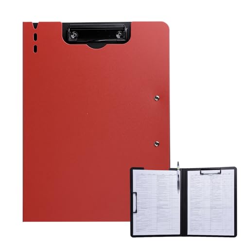 FRETONBA Klemmbrett a4, Schreibmappe Klemmbrett mit deckel, Klemmbrettmappe mit 2 Klemmen, Schreibbrett für Büro/Baustelle/Schule Clipboard Folder Rot von FRETONBA