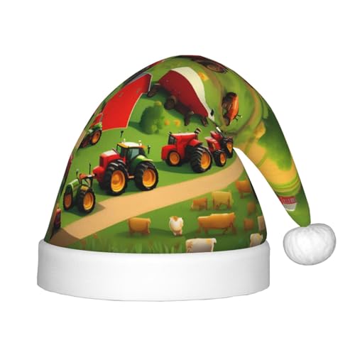 FRGMNT Weihnachtsmütze mit Traktor-Bauernhof-Aufdruck für Kinder, Weihnachtsmütze für Jungen und Mädchen, Party-Weihnachtsmütze von FRGMNT