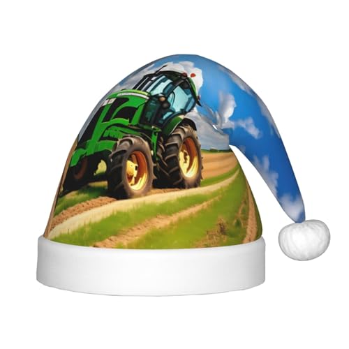 FRGMNT Weihnachtsmütze mit Traktor unter blauem Himmel und weißen Wolken für Kinder, Weihnachtsmütze für Jungen, Mädchen, Kinder, Party-Weihnachtsmützen von FRGMNT