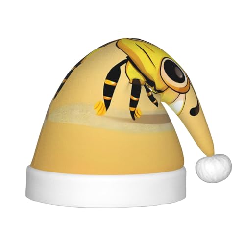 FRGMNT Weihnachtsmütze mit niedlichem Cartoon-Bienen-Druck für Kinder, Weihnachtsmütze für Jungen, Mädchen, Kinder, Party-Weihnachtsmütze von FRGMNT