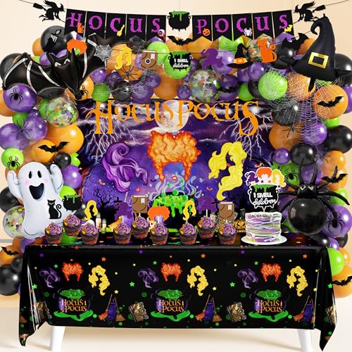 Halloween Hocus Pocus Party Dekorationen Pack, Hocus Pocus Party Supplies mit Hocus Pocus Banner Girlande Luftballons Hintergrund Tischdecke für Halloween Hocus Pocus Geburtstag Party Dekorationen von FRIENDISU