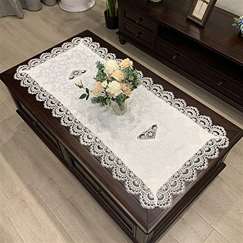 FRINZA Elegant und luxuriös Europäische Rechteck Tischabdeckung Bestickte Kaffee Tischdecke Tabelle Western Tee Tisch Tuch Blume Massiv Farbe Stoff Spitze (HM151W,80X140cm) von FRINZA