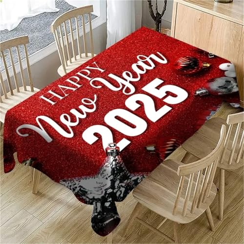 FRINZA Rechteckige Tischdecken Esstischdecken 2025 Neue Jahr Glückliche Rote Tischdecke Küche Restaurant Tischdecke Hause Urlaub Party Dekoration Atmosphäre Tischdecke Dekor(140x240cm55x94inch) von FRINZA