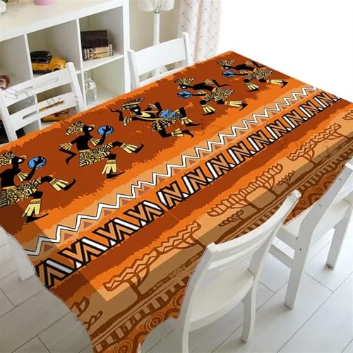 FRINZA Rechteckige Tischdecken Esstischdecken Afrikanische Aborigine-Tischdecke, rechteckig, indischer primitiver Stammestanz, Heimdekoration, Küche, Restaurant, Tischdecke(3,140x180cm 55x70inch) von FRINZA