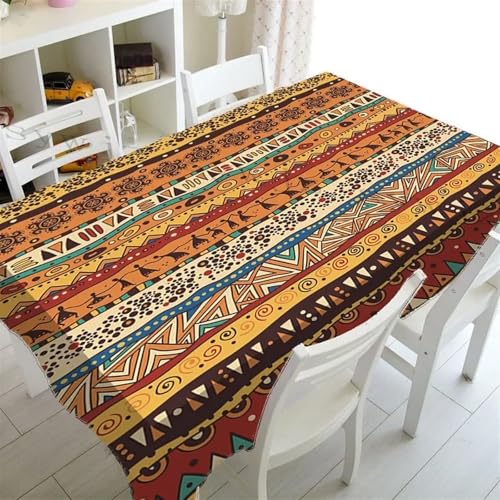 FRINZA Rechteckige Tischdecken Esstischdecken Afrikanische Aborigine-Tischdecke, rechteckig, indischer primitiver Stammestanz, Heimdekoration, Küche, Restaurant, Tischdecke(4,90x140cm 35x55inch) von FRINZA