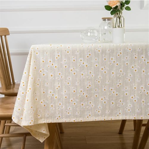 FRINZA Spitzen-esstischdecke Baumwoll-Blumentischdecke, Teetischdekoration, rechteckige Esstisch Tuch for Küche, Hochzeit, Esszimmer(Golden Daisy,140X180cm) von FRINZA