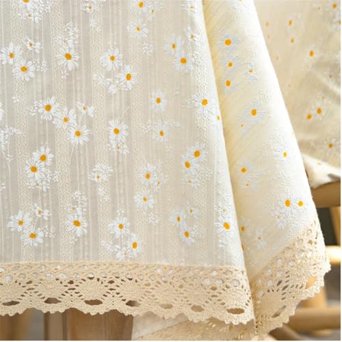 FRINZA Spitzen-esstischdecke Baumwoll-Blumentischdecke, Teetischdekoration, rechteckige Esstisch Tuch for Küche, Hochzeit, Esszimmer(Golden Daisy Lace,90x90cm) von FRINZA