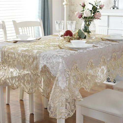 FRINZA Spitzen-esstischdecke Goldene Esstisch Tuch weiß Bestickt Luxus Tisch Esstisch Abdeckung Esstisch Tuch Blume Spitze Kamin Schrank Staubschutz(B,80X210cm) von FRINZA