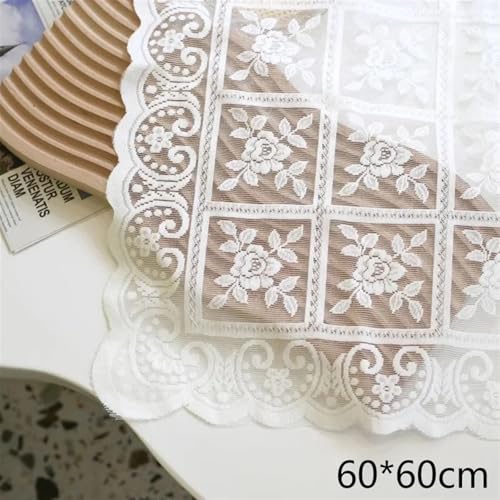 FRINZA Spitzen-esstischdecke Nordic Weiß Spitze Hohl Esstisch Tuch Vintage Rose Blume Muster Tisch Abdeckung Home Party Hochzeit Esstisch Dekorationen(60x60cm) von FRINZA