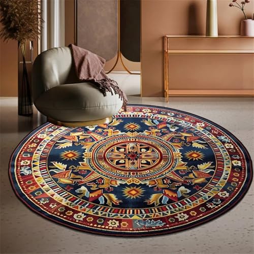 FRINZA Spitzen-esstischdecke Retro Bohemian Round Carpets Living Room Luxury Sofa Area Chair Non-Slip Soft Floor Mat Bedroom Decor Cloakroom Rugs Washable 러그(YX001-Flannel-1,100cm 39.37 in) von FRINZA