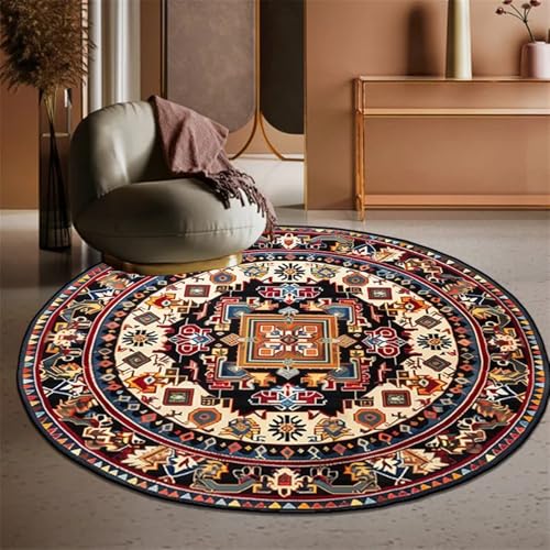 FRINZA Spitzen-esstischdecke Retro Bohemian Round Carpets Living Room Luxury Sofa Area Chair Non-Slip Soft Floor Mat Bedroom Decor Cloakroom Rugs Washable 러그(YX001-Flannel-2,100cm 39.37 in) von FRINZA