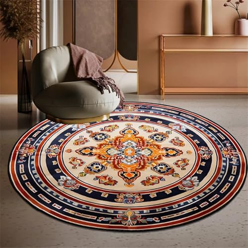 FRINZA Spitzen-esstischdecke Retro Bohemian Round Carpets Living Room Luxury Sofa Area Chair Non-Slip Soft Floor Mat Bedroom Decor Cloakroom Rugs Washable 러그(YX001-Flannel-3,60cm 23.62 in) von FRINZA