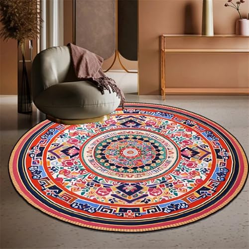 FRINZA Spitzen-esstischdecke Retro Bohemian Round Carpets Living Room Luxury Sofa Area Chair Non-Slip Soft Floor Mat Bedroom Decor Cloakroom Rugs Washable 러그(YX001-Flannel-4,80cm 31.49 in) von FRINZA