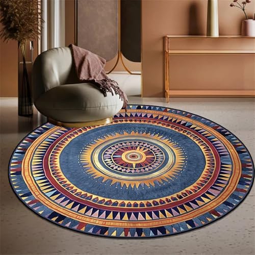 FRINZA Spitzen-esstischdecke Retro Bohemian Round Carpets Living Room Luxury Sofa Area Chair Non-Slip Soft Floor Mat Bedroom Decor Cloakroom Rugs Washable 러그(YX001-Flannel-6,100cm 39.37 in) von FRINZA