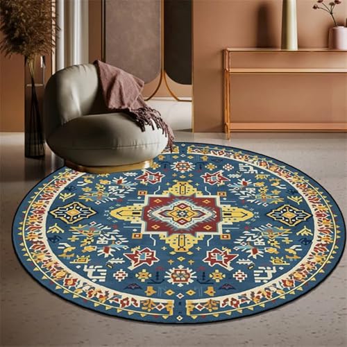 FRINZA Spitzen-esstischdecke Retro Bohemian Round Carpets Living Room Luxury Sofa Area Chair Non-Slip Soft Floor Mat Bedroom Decor Cloakroom Rugs Washable 러그(YX001-Flannel-9,100cm 39.37 in) von FRINZA