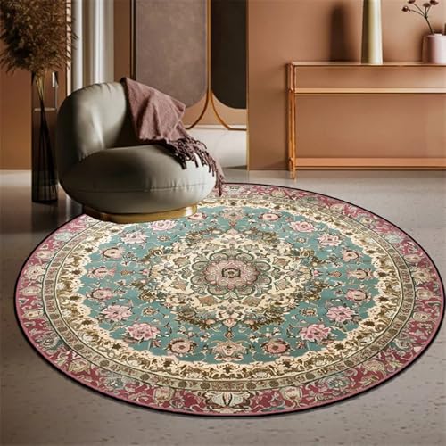 FRINZA Spitzen-esstischdecke Retro Bohemian Round Carpets Living Room Luxury Sofa Area Chair Non-Slip Soft Floor Mat Bedroom Decor Cloakroom Rugs Washable 러그(YX002-Flannel-11,100cm 39.37 in) von FRINZA