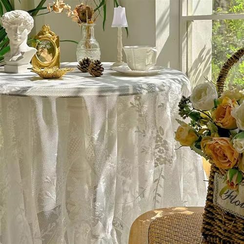 FRINZA Spitzen-esstischdecke Spitze Esstisch Tuch Retro Mesh Esstisch Tuch Weiß Rechteck Esstisch Tuch Hochzeit Party Dekor Picknick Tuch Hintergrund Tuch ﻿(Blanc,100x150cm) von FRINZA