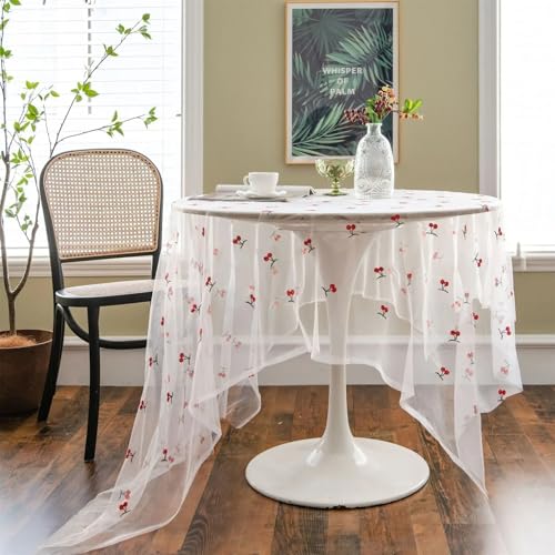 FRINZA Spitzen-esstischdecke Weihnachten transparente Spitze Esstisch Tuch weiß rechteckig bunt Bestickt Blumen Esstisch Tuch Abdeckung for Home Party Supplies(Red Cherry,100x150cm) von FRINZA