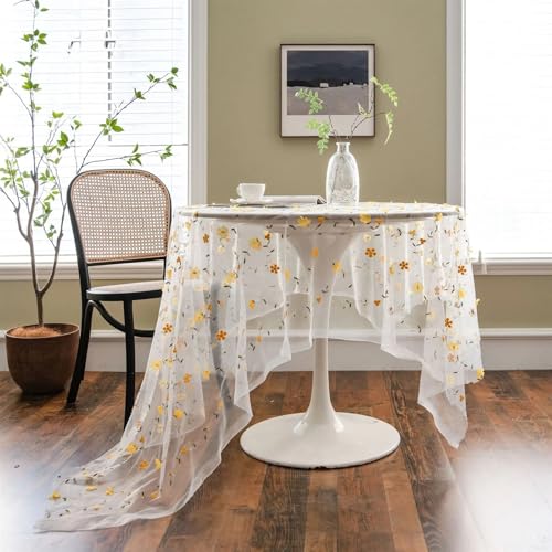 FRINZA Spitzen-esstischdecke Weihnachten transparente Spitze Esstisch Tuch weiß rechteckig bunt Bestickt Blumen Esstisch Tuch Abdeckung for Home Party Supplies(Yellow Relief,100x150cm) von FRINZA