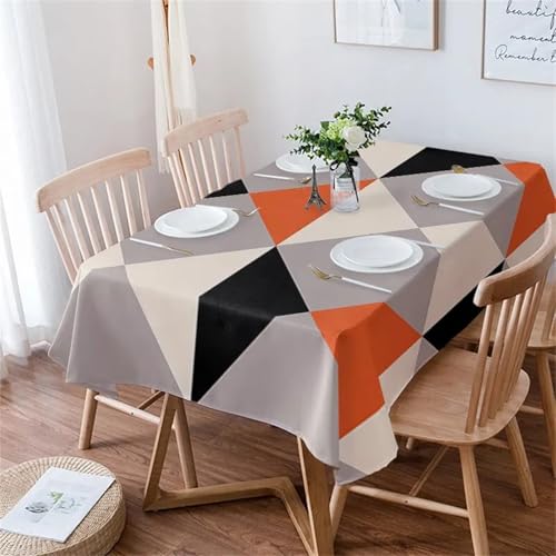 Rechteckige Tischdecken Esstischdecken Orange-schwarze Rhombus-Dreieck-Rechteck-Tischdecken, Küchentischdekoration, wiederverwendbare wasserdichte Esstisch Tuch for Urlaubsparty-Dekoration(140x140cm 5 von FRINZA