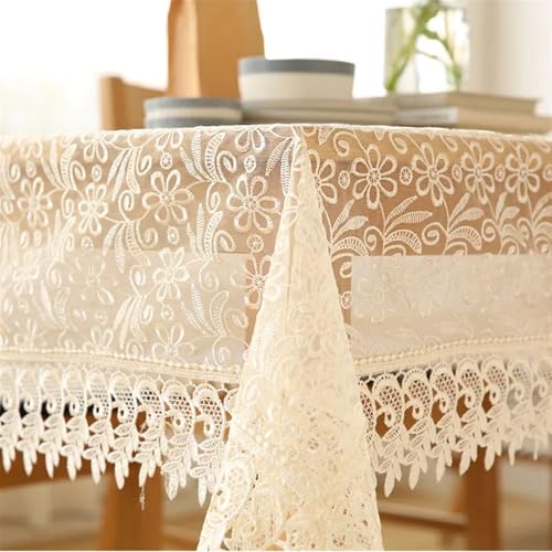 Spitzen-esstischdecke Weiße Spitzen-Tischdecke, Hochzeitsdekoration, durchscheinende Esstisch Tuch, bestickte Esstisch Tuch, Teetischdecke, Esszimmer-Blumen-Tischdecke(Beige,130x130cm(51x51inch)) von FRINZA