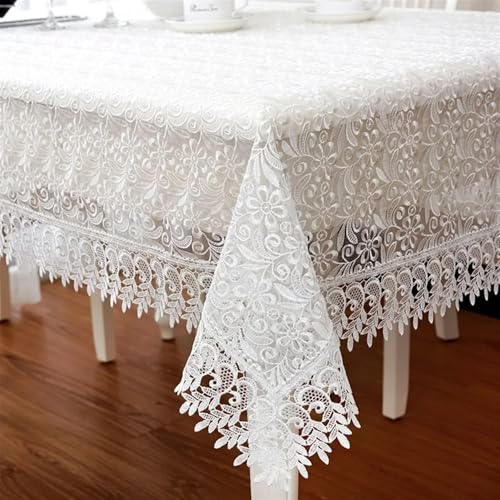 Spitzen-esstischdecke Weiße Spitzen-Tischdecke, Hochzeitsdekoration, durchscheinende Esstisch Tuch, bestickte Esstisch Tuch, Teetischdecke, Esszimmer-Blumen-Tischdecke(Blanc,130x180cm(51x70inch)) von FRINZA