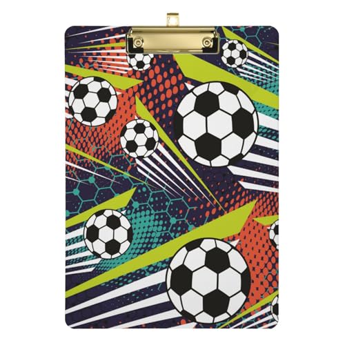 Geometrische Fußball-Acryl-Klemmbretter mit Metallclip, wasserdichtes Lehrer-Klemmbrett, A4, Standardgröße 22,9 x 31,8 cm, für Polizeilehrer, Kinder, Klassenzimmer, Klassenzimmer, Klassenzimmer von FRODOTGV