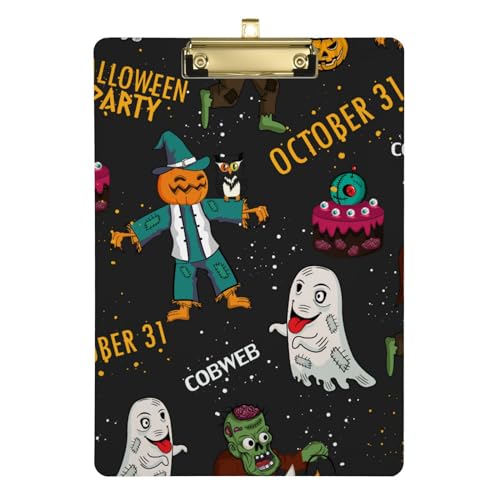 Halloween-Element, niedlicher Kürbis, Acryl-Klemmbretter mit Metallclip, transparentes Lehrer-Klemmbrett, Standard-A4, Briefgröße, 31,8 x 22,9 cm, für Studenten, Arzt, Lehrer, Klassenzimmer, Büro, von FRODOTGV