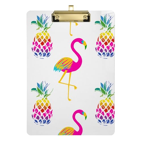 Neon Flamingo Ananas Acryl Klemmbrett mit niedrigem Profil Metallclip Kunststoff Lehrer Klemmbrett für Lehrer Lehrer Arzt Hausaufgaben Klassenzimmer Hausaufgaben Standard A4 Briefgröße 31,8 × 22,9 cm von FRODOTGV