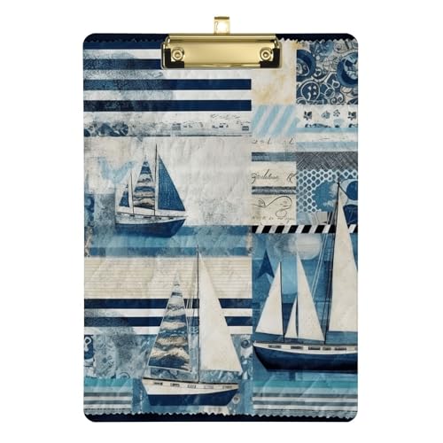 Vintage Blau nautische Plank Segelboot Niedliche Klemmbretter für Frauen Acryl Niedlich Bauunternehmer Klemmbrett Mädchen von FRODOTGV