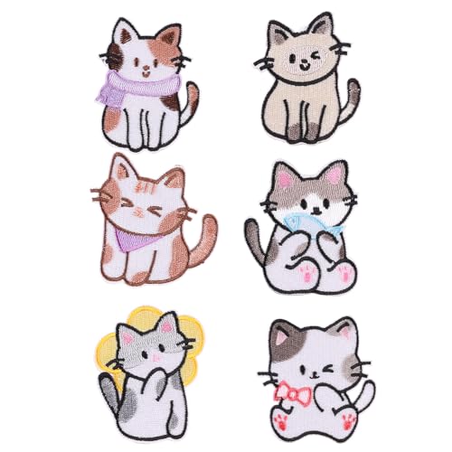 Aufnäher / Aufbügler mit Cartoon-Katzen, bestickt, Reparaturflicken für Rucksäcke, Dekorationen, 6 Stück Aufnäher / Aufbügler mit Cartoon-Katzen, bestickt, Reparaturflicken für Rucksäcke, Dekorationen, 6 Stück von FROMCEO
