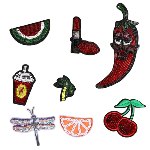 Aufnäher zum Aufbügeln, Motiv: Wassermelone, 8 Stück, Obst-Reparaturflicken, Pailletten, bestickte Flicken für Taschendekoration Aufnäher zum Aufbügeln, Motiv: Wassermelone, 8 Stück, Obst-Reparaturflicken, Pailletten, bestickte Flicken für Taschendekoration von FROMCEO