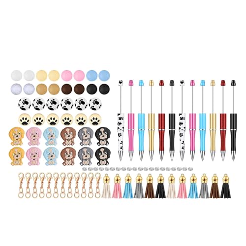 FROMCEO 12 x Perlen-Kugelschreiber, Bastelsets mit Quasten, Perlen-Stift-Kits, Tier-Schreibwaren für die Schule von FROMCEO