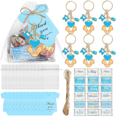 FROMCEO 6/20-teiliges Babyfüßchen-Schlüsselanhänger-Set mit Dankeschön-Etikett, Kordelzug, Beutel, Verpackung, Aufkleber für Hochzeiten, Babypartys von FROMCEO