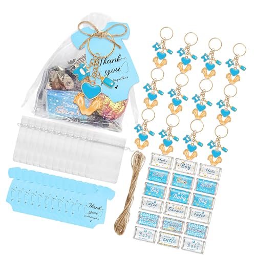 FROMCEO 6/20-teiliges Babyfüßchen-Schlüsselanhänger-Set mit Dankeschön-Etikett, Kordelzug, Beutel, Verpackung, Aufkleber für Hochzeiten, Babypartys von FROMCEO