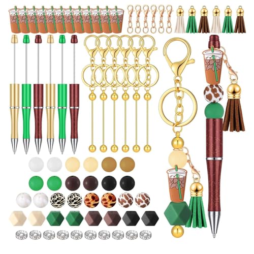 FROMCEO 86-teiliges Perlen-Kugelschreiber-Set mit Bastelperlen, Haken und bunten Quasten für Weihnachten von FROMCEO