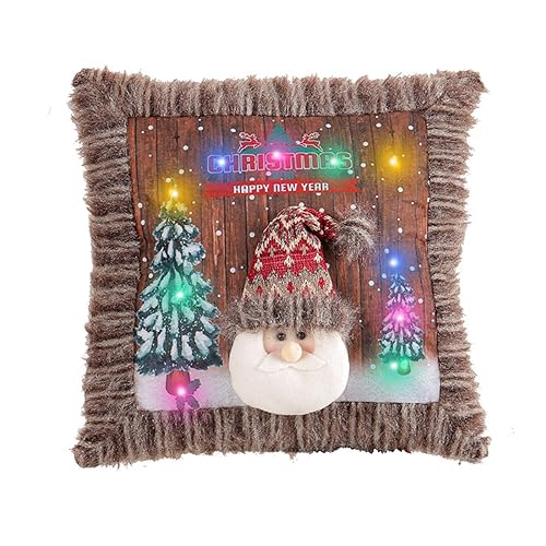 FROMCEO Farbenfroher LED-Licht-Kissenbezug für Weihnachten, superweicher und kurzer Plüschstoff, 40 x 40 cm von FROMCEO
