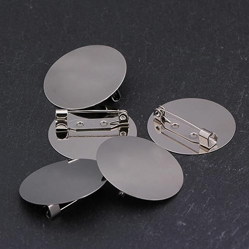 10 Stück silbernes rundes leeres Tablett, Flache Broschen-Basiseinstellungen für DIY-Schmuck, handgefertigt, 20 mm/25 mm/30 mm, Broschenzubehör, Rhodium, 30 mm von FROON