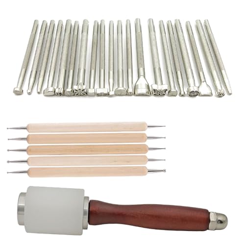 FROON 20 PCs Leder Carving Working Tool Set Leder -Prägen -Werkzeugstempel Setzen Sie Verschiedene Formmusterstempelwerkzeuge Prägestempel von FROON